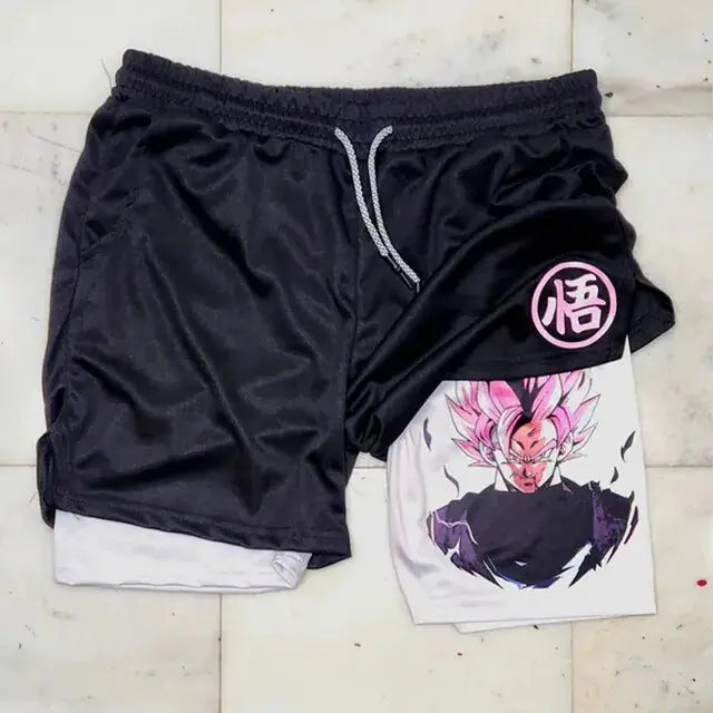 Anime Running Shorts Men Fitness Gym Training 2 in 1 Sports Shorts