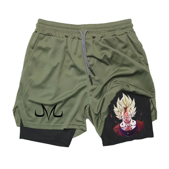 Anime Running Shorts Men Fitness Gym Training 2 in 1 Sports Shorts