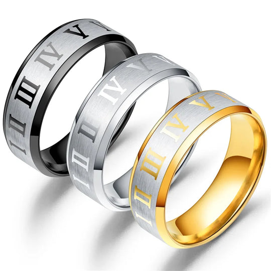 Titanium Steel Men Ring For woman Stainless Steel Ring Black Couple Roman Numeral Ring