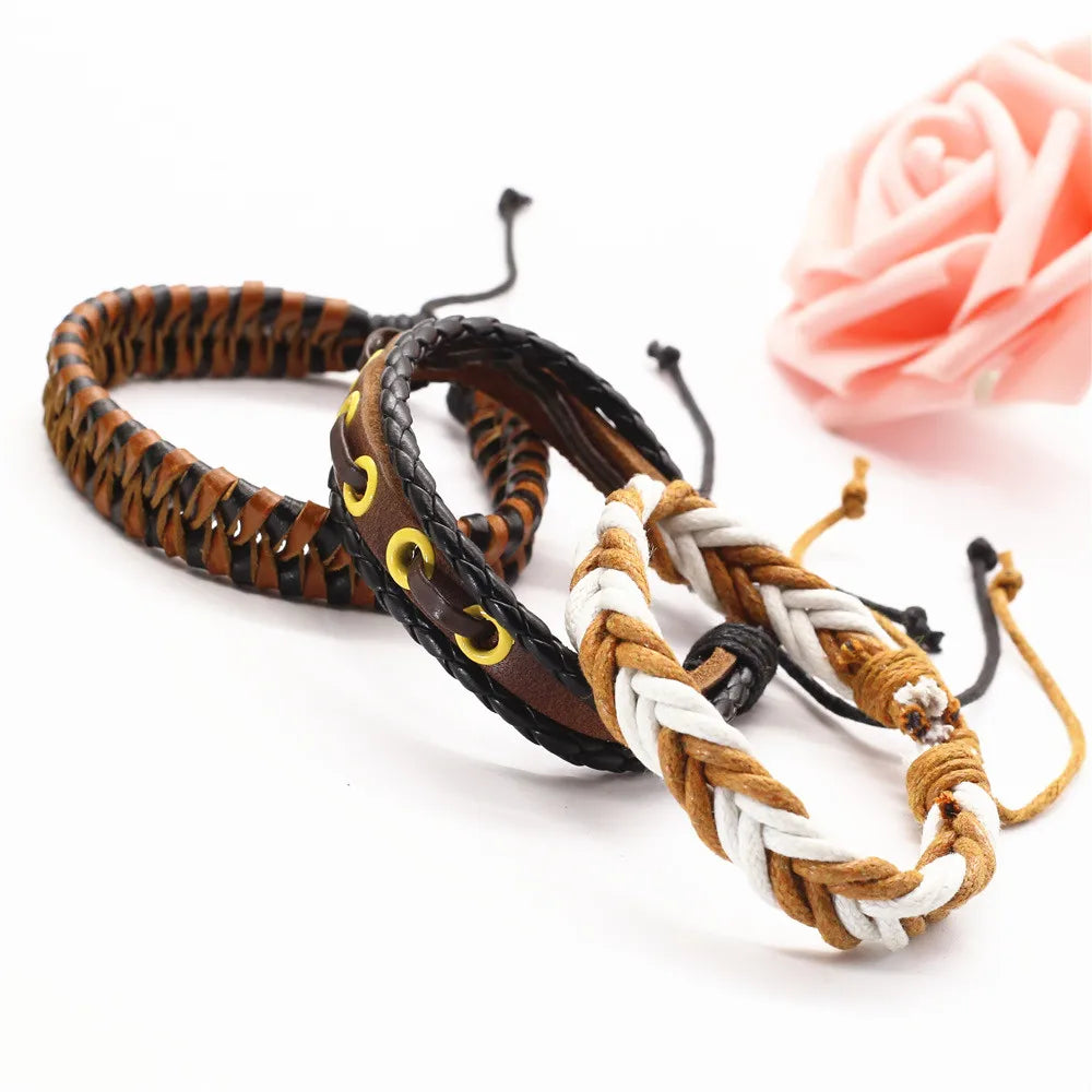 3 Pcs/Set TRUST IN GOD Cross Leather Bracelets MEN Bangles, For WOMEN Wood Beads Feather