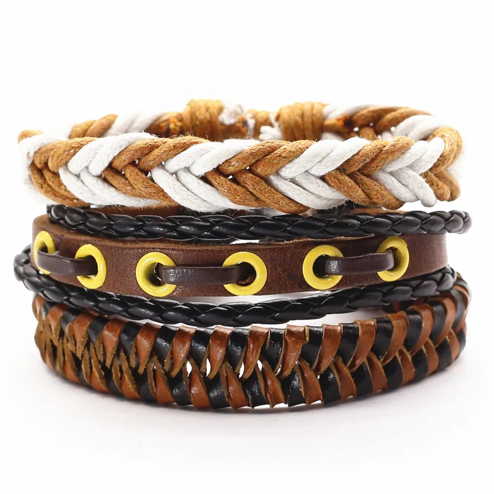 3 Pcs/Set TRUST IN GOD Cross Leather Bracelets MEN Bangles, For WOMEN Wood Beads Feather