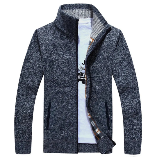 Sweater Coat Faux Fur Wool Sweater Jackets Men Zipper Knitted Thick Coat Warm Casual Knitwear Cardigan