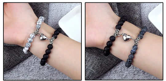 2Pcs/Set Beads Bracelet For Lovers Natural Stone Distance Heart Magnet Couple Bracelets Friendship Fashion Jewelry Gift