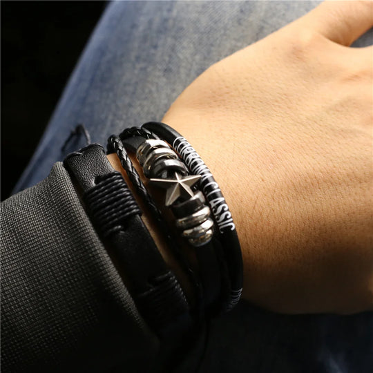 3 Pcs/Set TRUST IN GOD Cross Leather Bracelets MEN Bangles, For WOMEN Wood Beads Feather