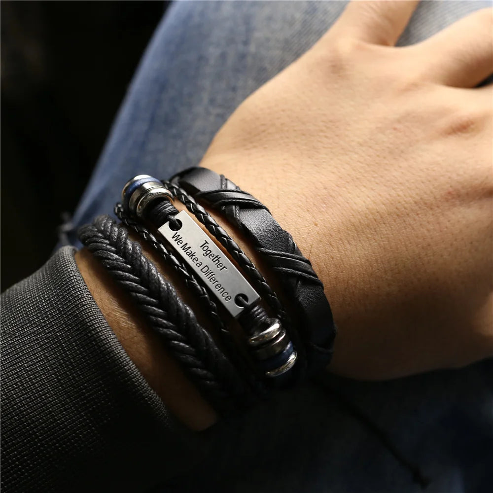 3 Pcs/Set TRUST IN GOD Cross Leather Bracelets MEN Bangles, For WOMEN Wood Beads Feather