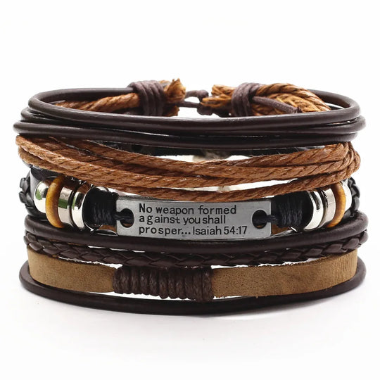 3 Pcs/Set TRUST IN GOD Cross Leather Bracelets MEN Bangles, For WOMEN Wood Beads Feather