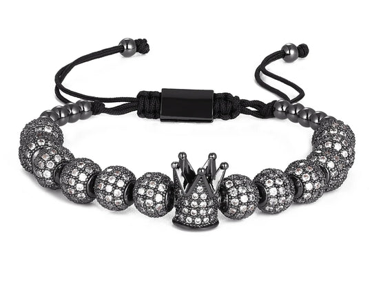 3pcs/Set Punk CZ Micro Pave Crown Bead Bracelet For Men Women