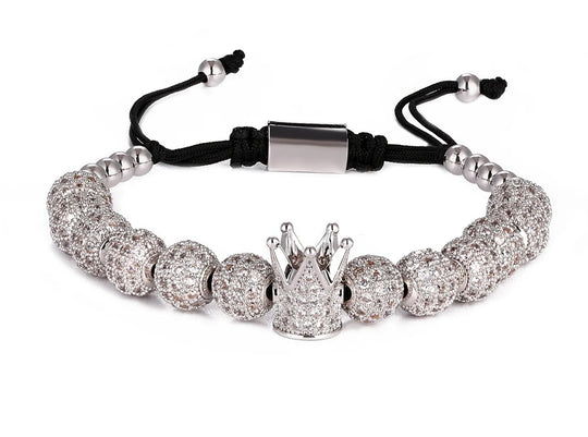 3pcs/Set Punk CZ Micro Pave Crown Bead Bracelet For Men Women