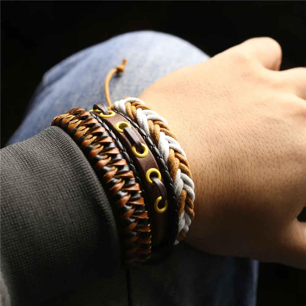 3 Pcs/Set TRUST IN GOD Cross Leather Bracelets MEN Bangles, For WOMEN Wood Beads Feather