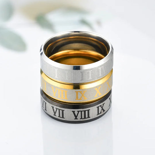 Titanium Steel Men Ring For woman Stainless Steel Ring Black Couple Roman Numeral Ring