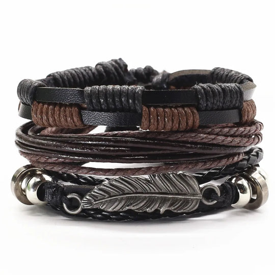 3 Pcs/Set TRUST IN GOD Cross Leather Bracelets MEN Bangles, For WOMEN Wood Beads Feather