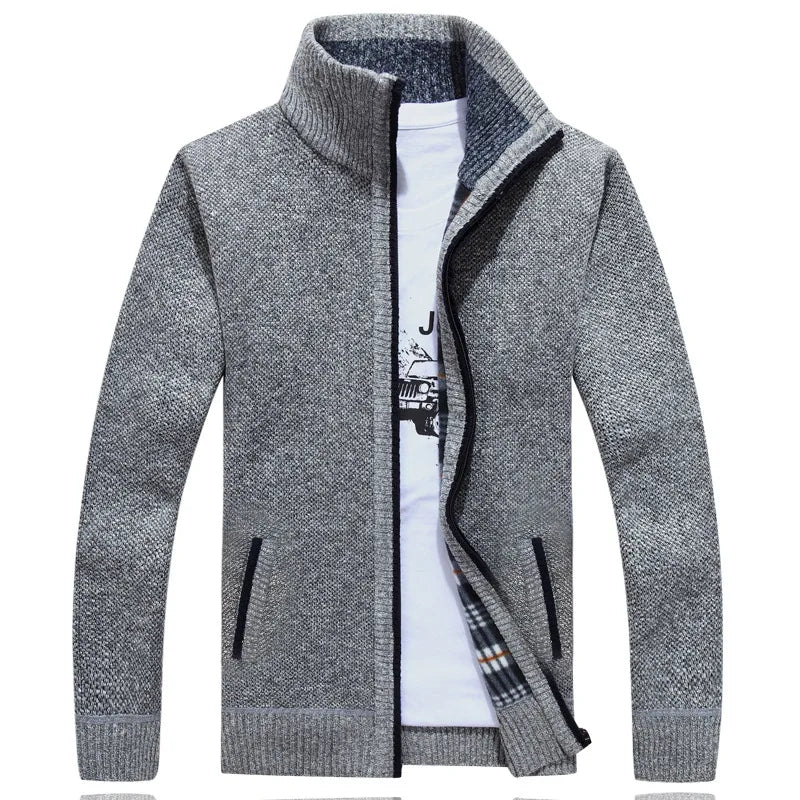 Sweater Coat Faux Fur Wool Sweater Jackets Men Zipper Knitted Thick Coat Warm Casual Knitwear Cardigan