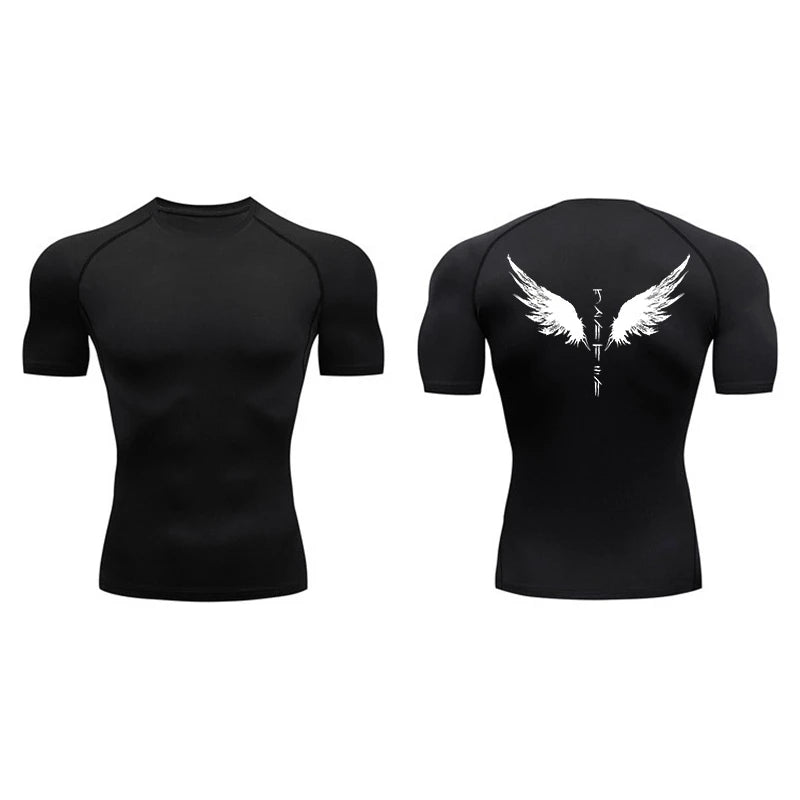 Yin Yang Sword Print Compression Shirt for Men – Quick Dry, Athletic Gym & Running T-Shirt