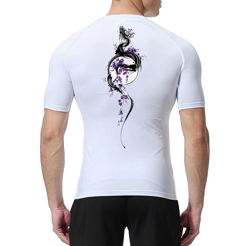 Yin Yang Sword Print Compression Shirt for Men – Quick Dry, Athletic Gym & Running T-Shirt