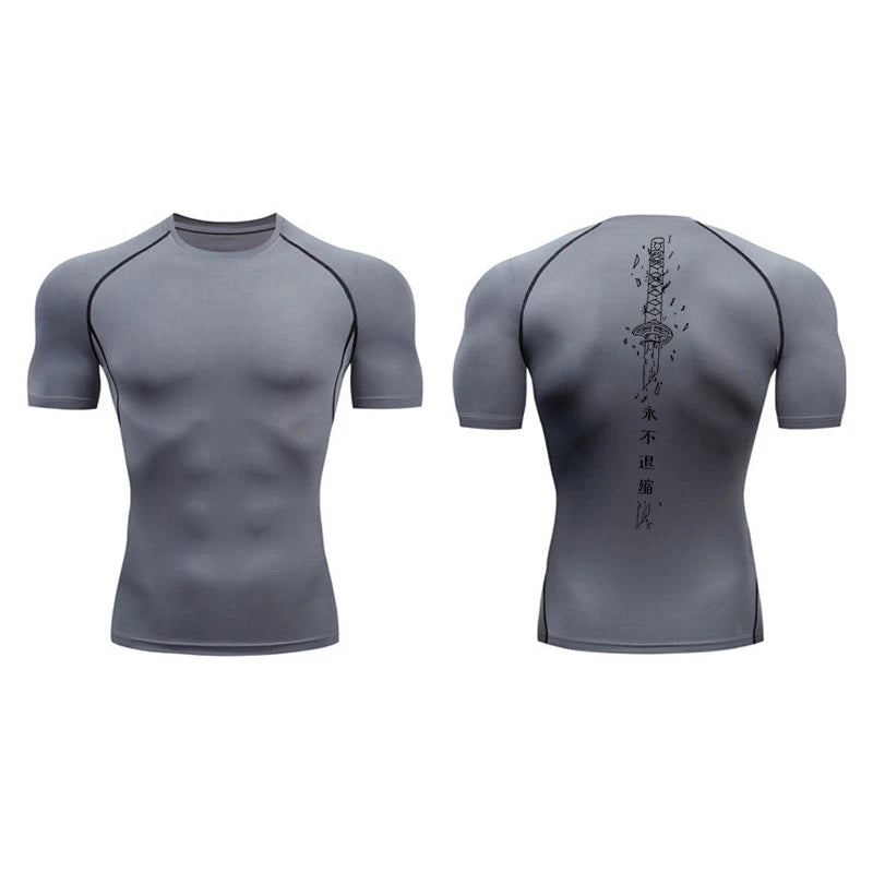 Yin Yang Sword Print Compression Shirt for Men – Quick Dry, Athletic Gym & Running T-Shirt