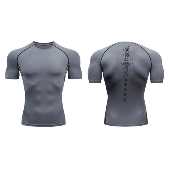 Yin Yang Sword Print Compression Shirt for Men – Quick Dry, Athletic Gym & Running T-Shirt