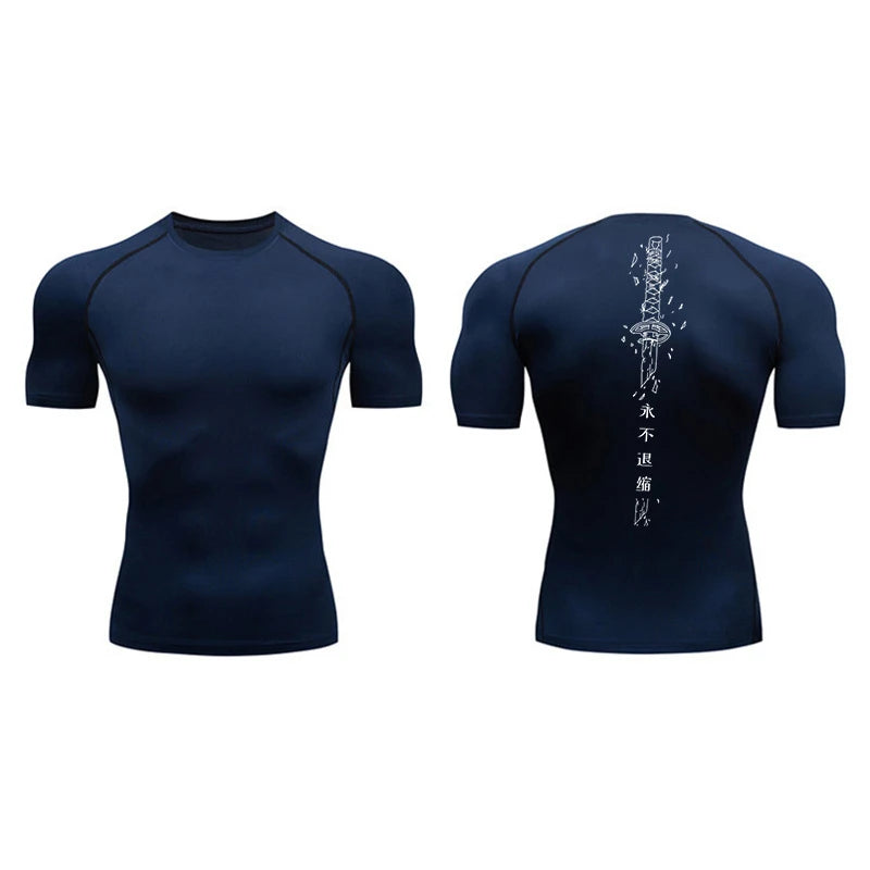 Yin Yang Sword Print Compression Shirt for Men – Quick Dry, Athletic Gym & Running T-Shirt