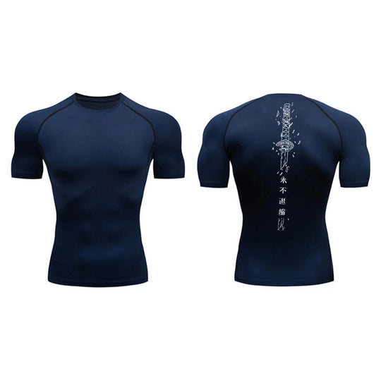 Yin Yang Sword Print Compression Shirt for Men – Quick Dry, Athletic Gym & Running T-Shirt