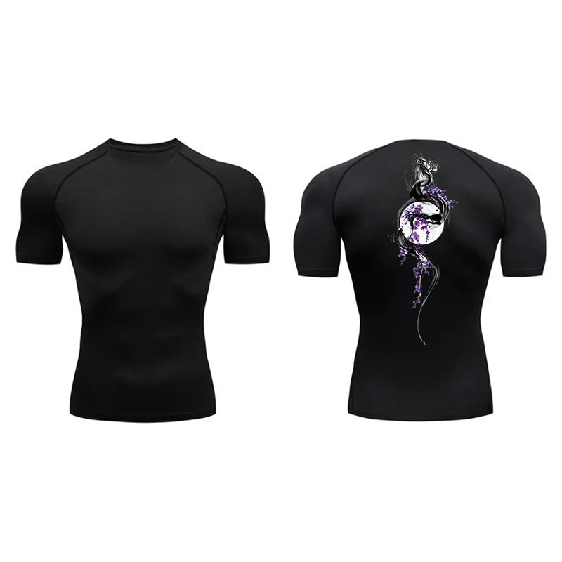 Yin Yang Sword Print Compression Shirt for Men – Quick Dry, Athletic Gym & Running T-Shirt