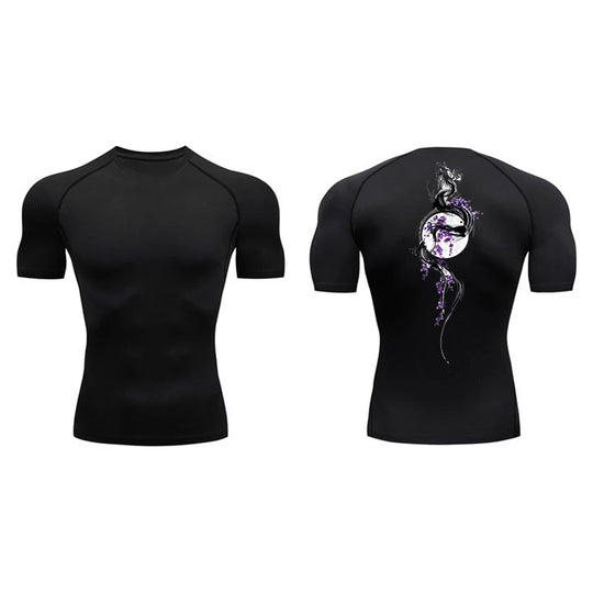 Yin Yang Sword Print Compression Shirt for Men – Quick Dry, Athletic Gym & Running T-Shirt