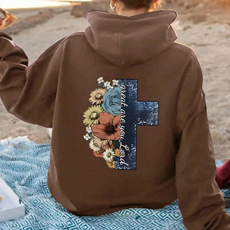 Jesus Cross Sweatshirt Wild Flower Butterfly Pattern Hoodie