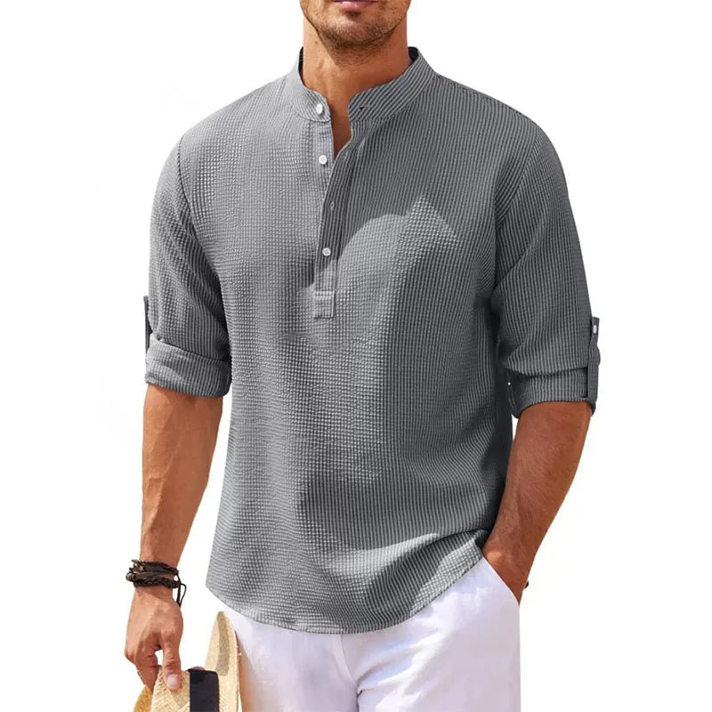 Men’s Cotton Linen Long Sleeve Shirt – Casual Beachwear, Spring & Autumn Style