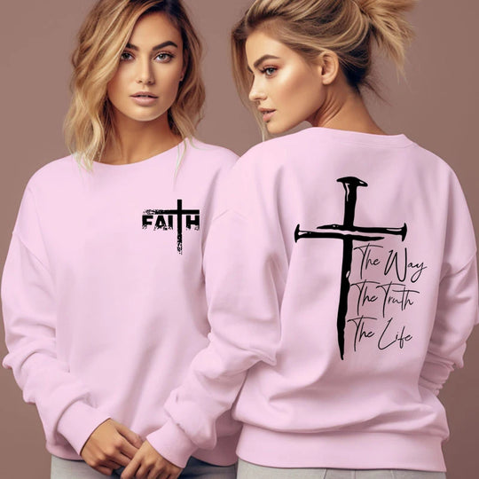 The Way The Truth The Life Print Sweatshirt Women Jesus Cross O-Neck Hoodless Pullover Religion Faith Christianity Female Hoodie