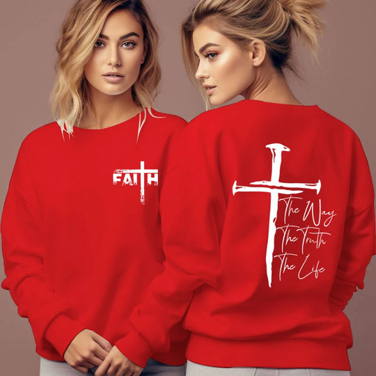 The Way The Truth The Life Print Sweatshirt Women Jesus Cross O-Neck Hoodless Pullover Religion Faith Christianity Female Hoodie