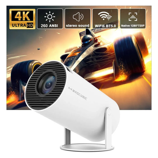 Proyector portátil 4K UHD, proyector giratorio de 180° con WIFI6 y Bluetooth 5.0 con 260 ANSI, cine en casa, exteriores, presentaciones