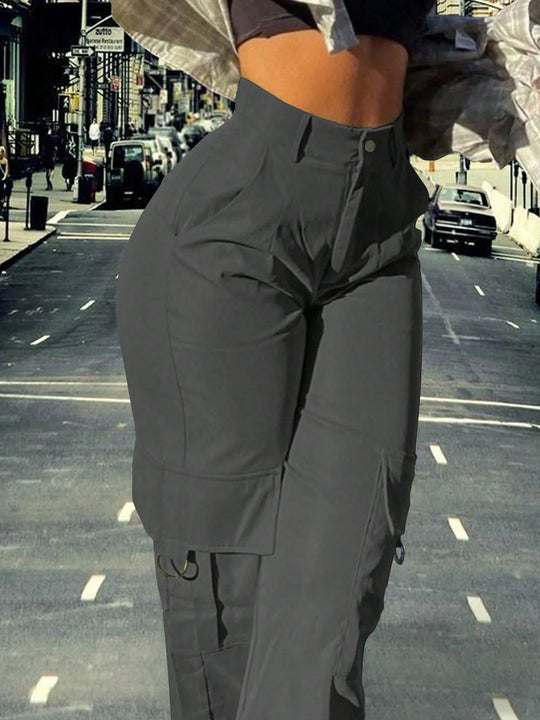 2025 Women’s Y2K High-Waisted Cargo Pants – Stretchy Wide-Leg Streetwear Trousers with Pockets