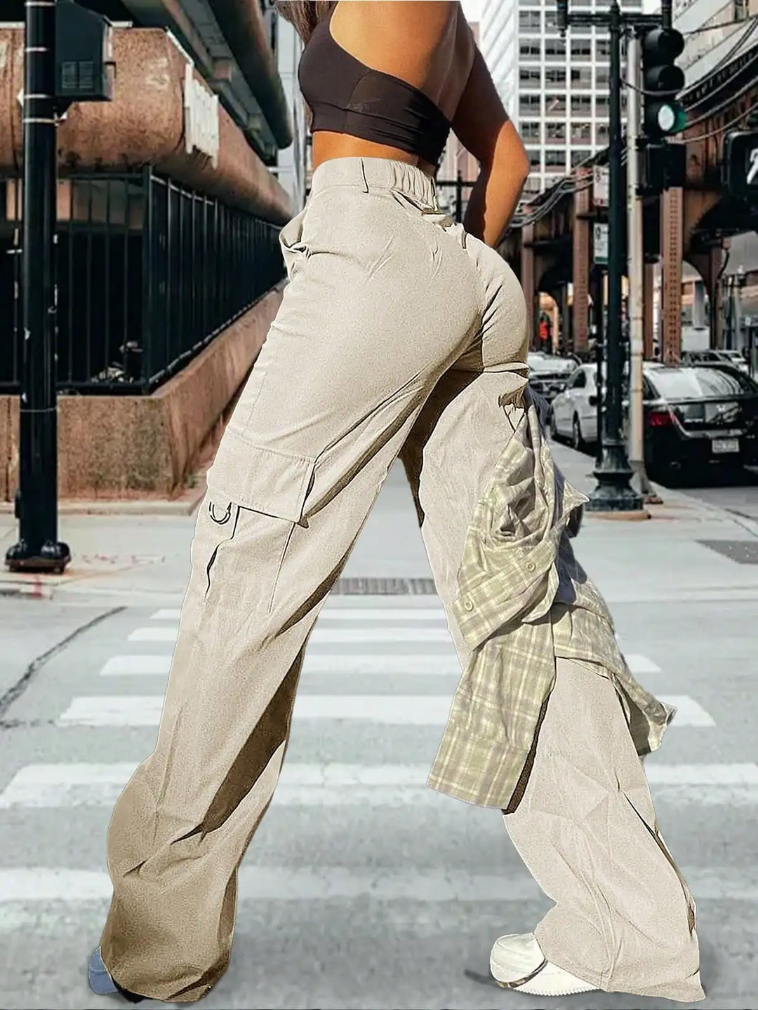 2025 Women’s Y2K High-Waisted Cargo Pants – Stretchy Wide-Leg Streetwear Trousers with Pockets