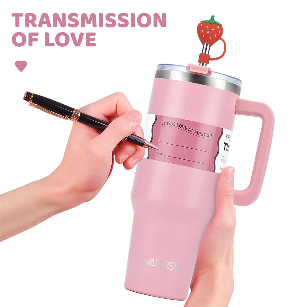 40OZ Tumbler Stainless Steel Thermos Bottle with Handle & Straw.