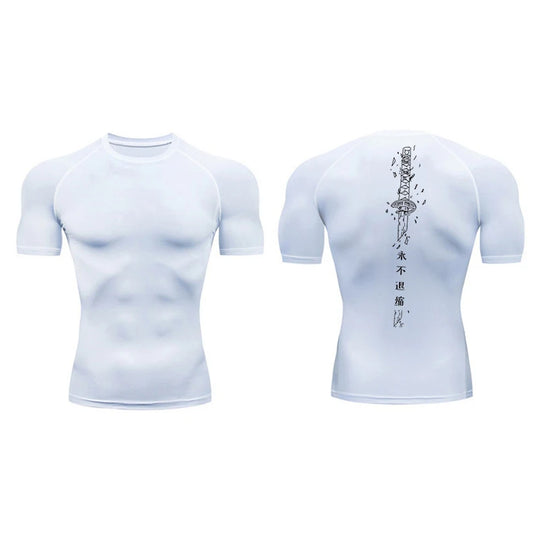 Yin Yang Sword Print Compression Shirt for Men – Quick Dry, Athletic Gym & Running T-Shirt