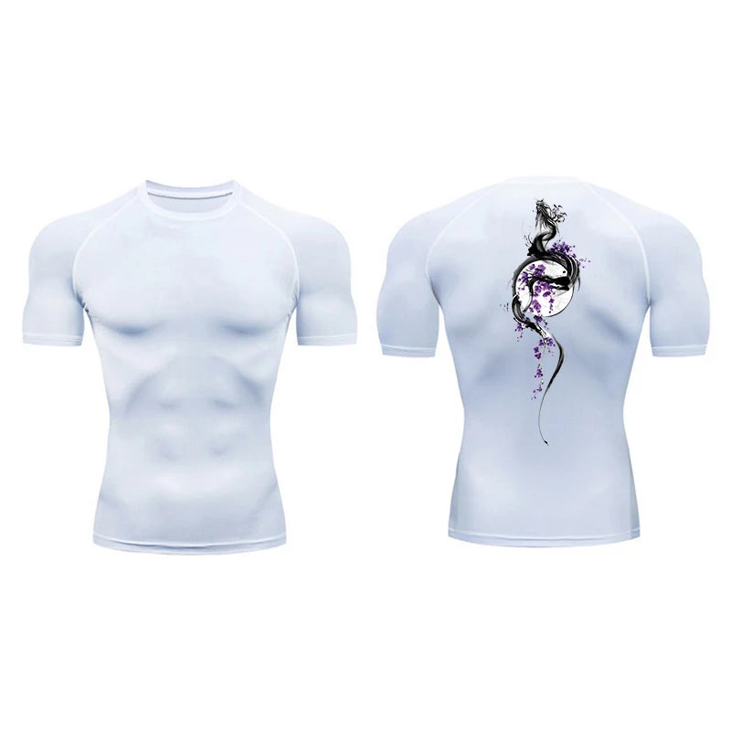 Yin Yang Sword Print Compression Shirt for Men – Quick Dry, Athletic Gym & Running T-Shirt