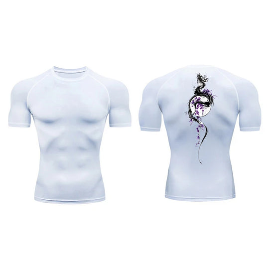 Yin Yang Sword Print Compression Shirt for Men – Quick Dry, Athletic Gym & Running T-Shirt