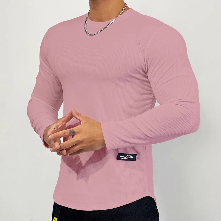 Men’s slim-fit long sleeve gym T-shirt for autumn and winter bodybuilding and fitness fashion