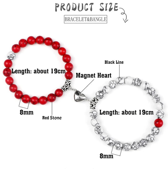 2Pcs/Set Beads Bracelet For Lovers Natural Stone Distance Heart Magnet Couple Bracelets Friendship Fashion Jewelry Gift