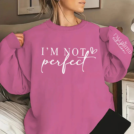 Relaxed Fit I'm Not Perfect Print Crew Neck Sweatshirt Alphabets Print Casual Style for Women Perfect for Winter and Fall Season