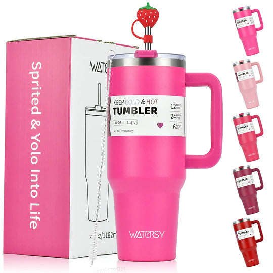 40OZ Tumbler Stainless Steel Thermos Bottle with Handle & Straw.