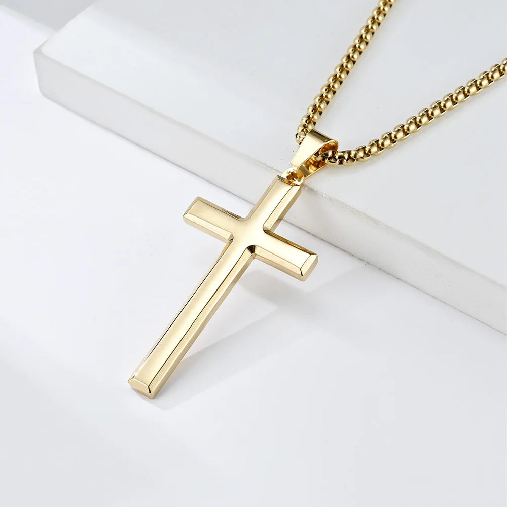 Mens Women Chain Necklace Black Cross Stainless Steel