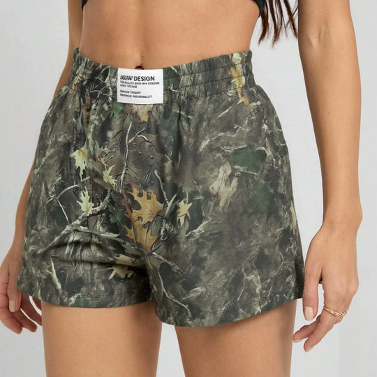 Women’s Loose Fit Branch Print Shorts – Trendy Casual Summer Shorts for Comfort & Style