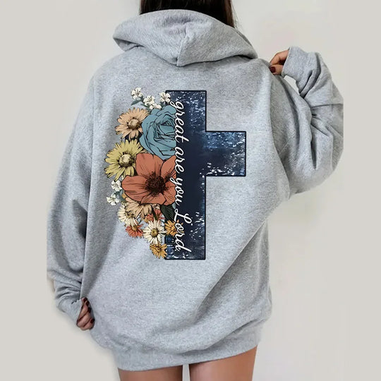 Jesus Cross Sweatshirt Wild Flower Butterfly Pattern Hoodie