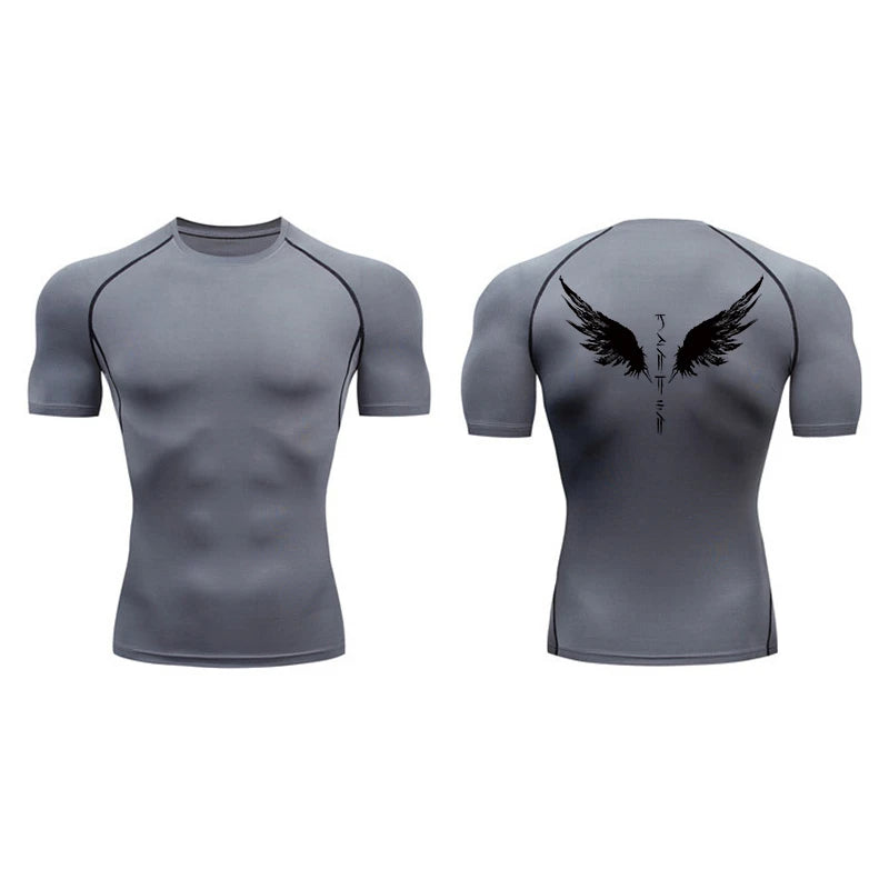Yin Yang Sword Print Compression Shirt for Men – Quick Dry, Athletic Gym & Running T-Shirt