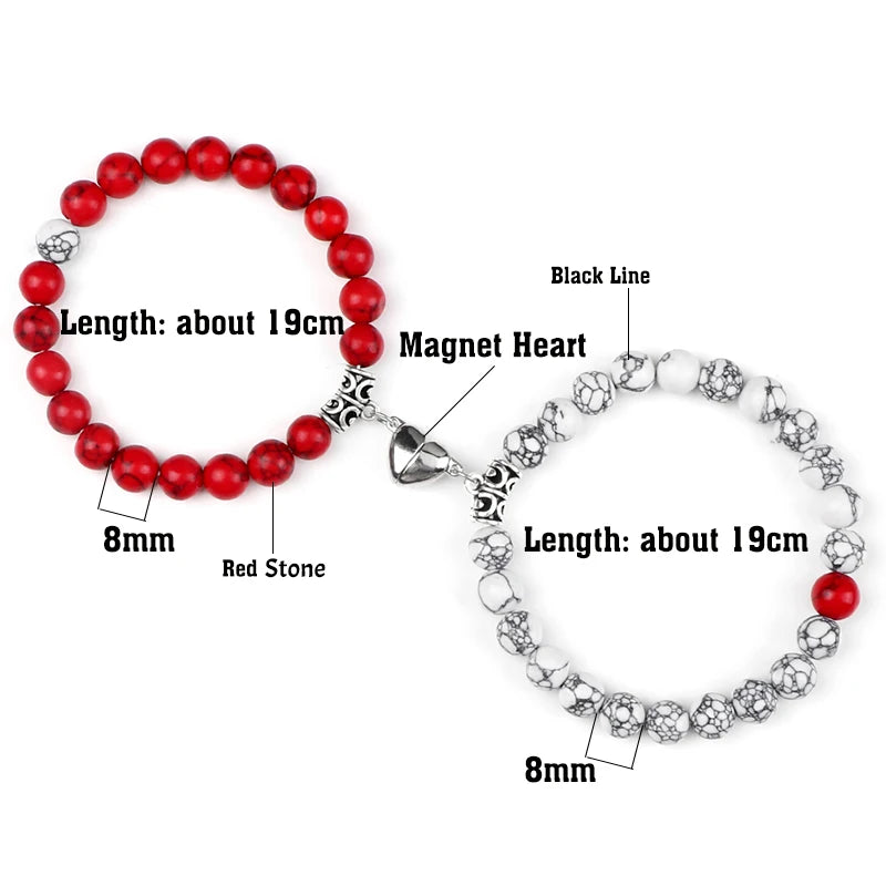 2Pcs/Set Beads Bracelet For Lovers Natural Stone Distance Heart Magnet Couple Bracelets Friendship Fashion Jewelry Gift