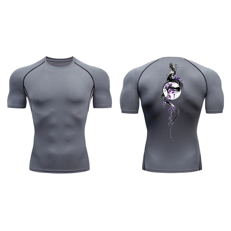 Yin Yang Sword Print Compression Shirt for Men – Quick Dry, Athletic Gym & Running T-Shirt