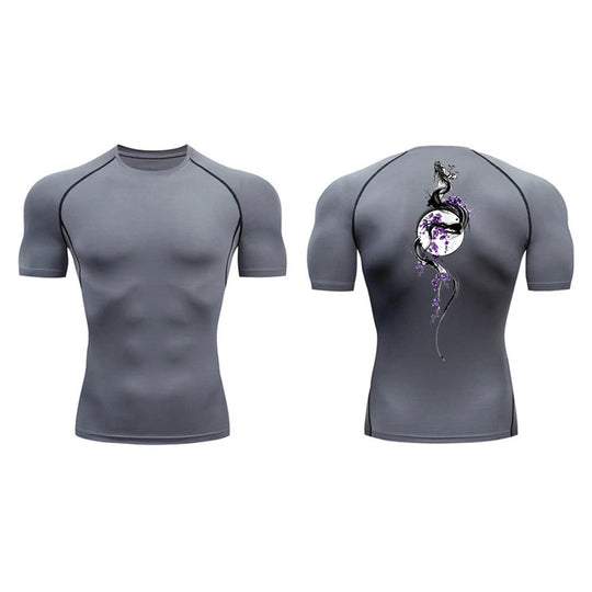 Yin Yang Sword Print Compression Shirt for Men – Quick Dry, Athletic Gym & Running T-Shirt