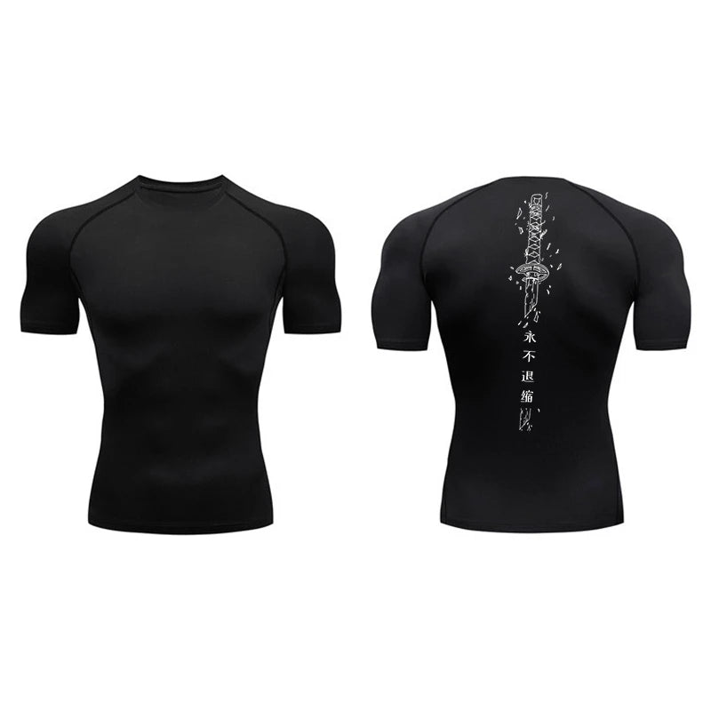 Yin Yang Sword Print Compression Shirt for Men – Quick Dry, Athletic Gym & Running T-Shirt