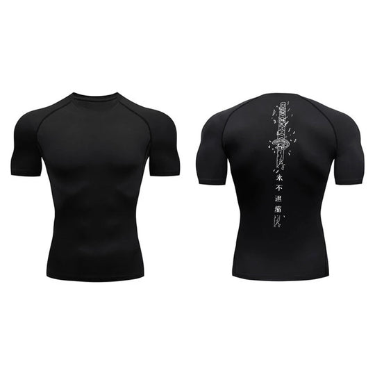 Yin Yang Sword Print Compression Shirt for Men – Quick Dry, Athletic Gym & Running T-Shirt