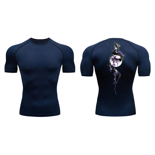 Yin Yang Sword Print Compression Shirt for Men – Quick Dry, Athletic Gym & Running T-Shirt