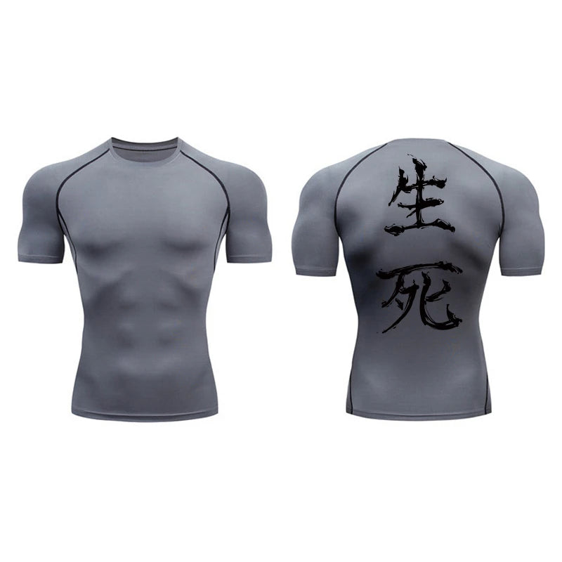 Yin Yang Sword Print Compression Shirt for Men – Quick Dry, Athletic Gym & Running T-Shirt